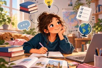 Illustration of a student doing homework at a desk – Webinar Homework That Works