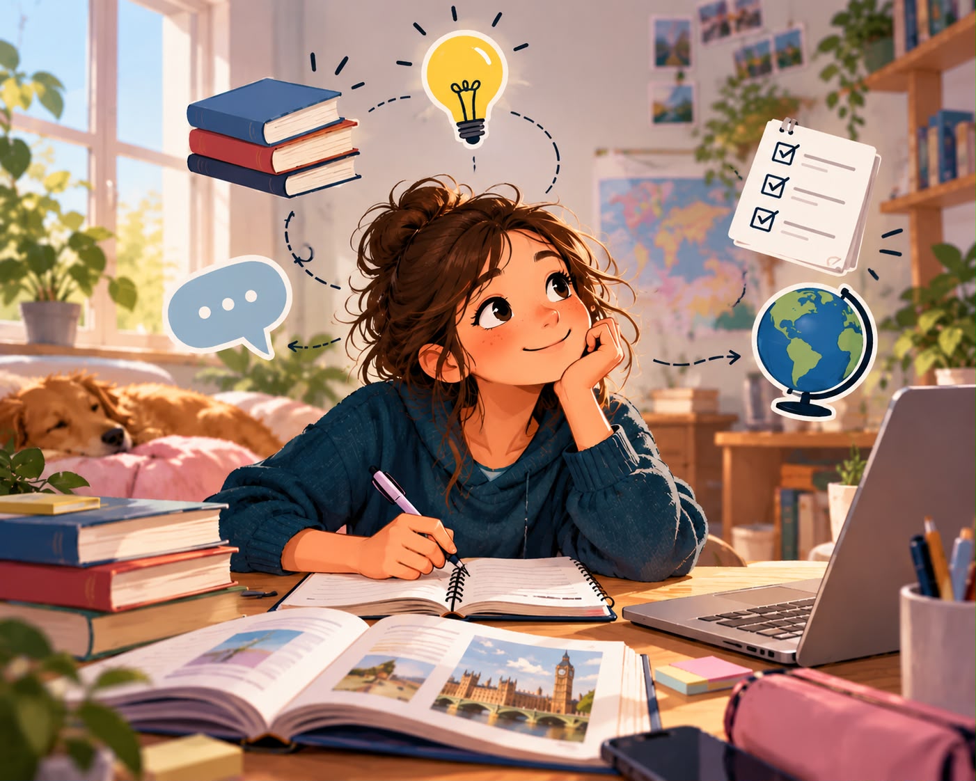 Illustration of a student doing homework at a desk – Webinar Homework That Works